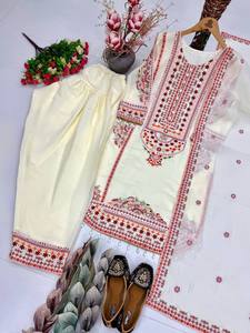 Tenue indienne traditionnelle en soie verte de qualité supérieure pour femmes, ensemble palazzo salwar kameez, costume pakistanais, Eid Ramzan, hiver, été - Product Image 4