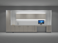 Conjunto de Muebles para Consultorio Dental con Lavabo, Almacenamiento en la Pared y Banco de Trabajo para Computadora