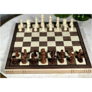 Ensemble d'échecs portable de luxe 2-en-1 en bois, grand plateau d'échecs pliable de voyage avec pièces sculptées à la main, décoration élégante pour table - Product Image 3