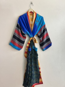 Bata Kimono Larga de Algodón Tejido para Mujer, Manga Larga, Estampado Floral, Ropa de Dormir Informal, Bata de Verano - Product Image 1