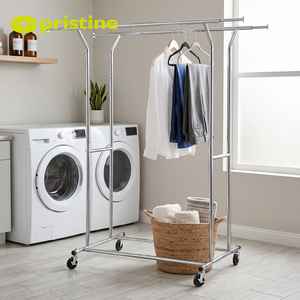 Porte-vêtements en métal sur roulettes, réglable en hauteur, design minimaliste, pour armoire - Product Image 6