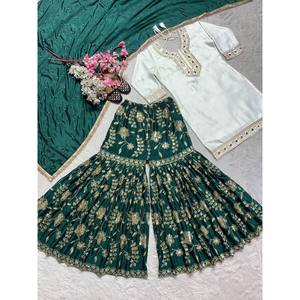 Ensemble haut et sharara pour femmes, vêtements de soirée, avec travail de miroir en papier à la main - Product Image 3