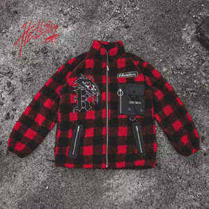 Veste polaire technique à carreaux rouges pour homme, style streetwear tactique, hip hop, gothique, sherpa, zippée, oversize, chaude, pour l'hiver - Product Image 1