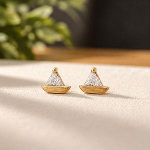 Triangle Shape Diamond Ear Jewelry for Women 18K Yellow Gold Plated Moissanite Sailboat Stud <b>Earrings</b> - Product Image 3