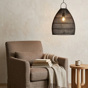 Lámpara colgante de ratán negro tejido a mano, lámpara de techo artesanal de Bali para decoración de interiores de sala de estar, marca Tya Loka Wood And Soul - Product Image 6