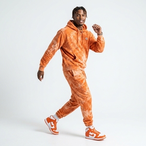 Conjunto Deportivo de Dos Piezas para Hombre, Color Naranja Vintage, con Capucha, 100% Poliéster, Lavado Ácido, Sudadera y Pantalones Deportivos con Cierre de Cremallera Lateral - Product Image 3