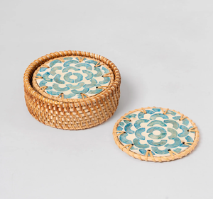 Sous-verre en rotin et nacre pour tasse à thé, 300 mm, style bohème avec motif floral, pour tasse à thé, mug, décoration de table - Product Image 5