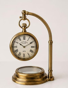 Classic Victorian Brass Pocket Watch <b>Desk</b> <b>Clock</b> | Antique Round Timepiece for Home Office | Retro Decorative Tabletop <b>Clock</b> - Product Image 3