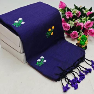 Dupatta de Algodón y Seda Bordada a Mano en Azul Marino – Estola Étnica con Diseño Floral para Mujer | Bufanda india de diseñador | Venta al por Mayor de Vestidos de Fiesta - Product Image 2