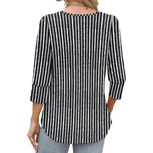 Camisas de chifón para mujer, elegantes, con rayas verticales, manga con solapa, formales, para oficina, trabajo, holgadas - Product Image 2