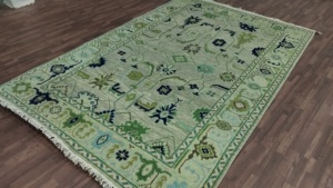 Alfombra rectangular verde de pelo corto, estilo vintage chic, con diseño floral, hecha a mano, para sala de estar, alfombra de lana de alta calidad. - Product Image 3