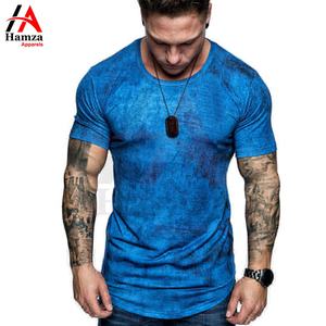 Camiseta de compresión con cuello redondo para hombre con estilo Ajuste cómodo Diseño de moda Estampado gráfico azul 100% algodón Venta al por mayor Ropa deportiva - Product Image 2