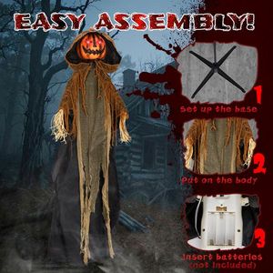 Decorazioni di Halloween a grandezza naturale da 1,77 m: Animatronici di zucca e fantasma per esterni con effetti sonori spaventosi per decorazioni per feste - Product Image 6