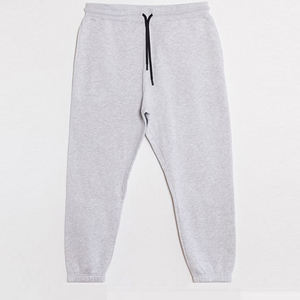 <b>Men's</b> Gray Elastic Waist Drawstring Sweatpants 100% Cotton Casual Autumn Knitted Midweight Plain Dyed Style - Product Image 1