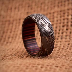 Handmade Damascus Steel <b>Ring</b> <b>Men</b> Stainless Steel Blade <b>Titanium</b> Wood Inlay Industrial Application Gift Him Knives Manufacturer - Product Image 3