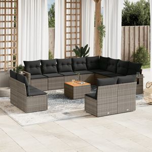 Conjunto de Sofá de Jardín de Ratán PE Gris con Patas Ajustables Grandes - Product Image 1