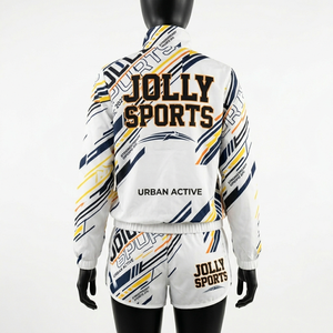 Conjunto de Chaqueta Cortavientos y Pantalones Cortos de Poliéster Ligero de Alta Calidad para Mujer, con Paneles de Color y Logotipo Sublimado - Product Image 6