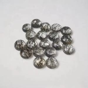 หินควอตซ์รูทิเลตสีดำธรรมชาติขนาด 4 มม. รูปทรงโรสคัทแบบกลมคาโบชอง หินพลอยหลวมปรับขนาดได้ ขายส่งจากผู้ผลิตและผู้จัดจำหน่าย - Product Image 2