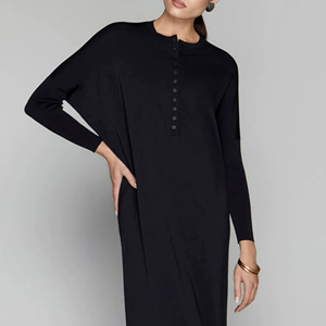 Elegante Vestido Maxi de Punto de Lujo para Mujer, Manga Larga, Cintura Natural, Color Sólido Personalizado, Botones Delanteros, Tejido Ecológico - Product Image 2