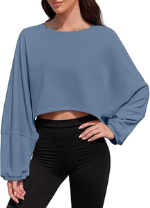 Sweat-shirt personnalisé à col rond pour femme, vêtements pour femme, sweat-shirt en molleton de coton à manches longues pour femme en couleurs unies - Product Image 4