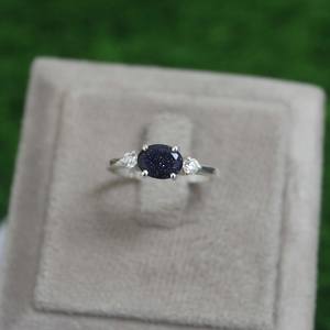 Bague de promesse ovale en pierre de sable bleue, argent sterling 925, avec accent en zircon cubique, pour femme, cadeau de fiançailles, bijoux en gros - Product Image 4