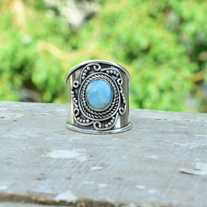 Bague en pierre précieuse Larimar naturelle, argent 925, faite à la main, cadeau unique - Product Image 4