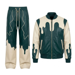 Fashion Streetwear Premium Genuine Leather Winter Hooded Plus Breathable Tracksuit Set Luxury Leather Jacket <b>Trouser</b> Tracksuit - Product Image 1