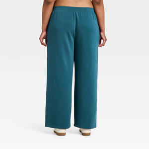 Pantalones de chándal anchos Heather Grey para mujer, de tiro medio, con cordón ajustable, franja lateral en contraste color crema y bajo abierto. - Product Image 5