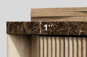 Meuble d'appoint moderne en bois à lattes de style nordique, avec dessus en faux marbre, armoire à chaussures à 2 portes, console minimaliste pour salon - Product Image 4