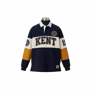 Chemise de rugby en molleton de coton respirant avec patchs décoratifs, manches longues, poids lourd, pour hommes, OEM ODM, vente en gros - Product Image 2