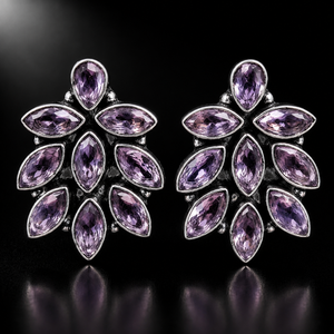 Bulk Price Ethnic Boho Trendy <b>Stud</b> Floral Brass Antique <b>Silver</b> Plated Bezel Setting Zircon Wedding <b>Earrings</b> Women Wholesale - Product Image 4