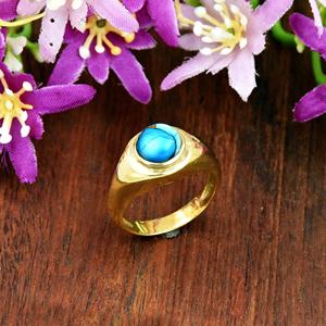 Anillo de Sello con Turquesa y Dalia Púrpura, Oro Vermeil de 18K, Joyería Clásica de Turquesa Hecha a Mano - Product Image 5