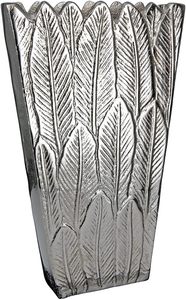 Ensemble de vases en métal au design raffiné et contemporain, motif plume, fait main, décoration de table, finition dorée, hauteur 34 cm et 28 cm - Product Image 2