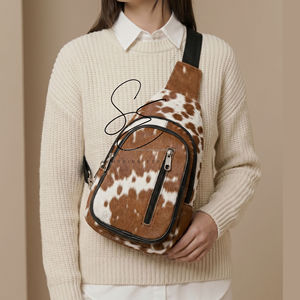Handmade Genuine Leather Hair-On Hide Sling Bag Crossbody Chest Bag Unisex Mini Backpack Single <b>Strap</b> <b>Shoulder</b> Bag Travel - Product Image 1