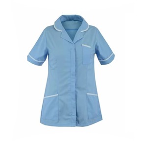 Ropa de trabajo sanitaria de algodón con cuello, mangas y bolsillos, unisex, para adultos, azul claro - Product Image 4