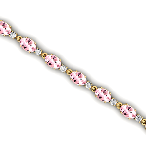 สร้อยข้อมือทอง 14k ประดับมอร์แกไนต์ทรงรีธรรมชาติ พร้อมเพชรทรงกลม  แบบเชื่อมต่อ  ความยาวสั่งทำได้ 2.2 มม. สร้อยข้อมือแบบเทนนิสประดับเพชรเต็มเส้น - Product Image 2