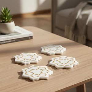 <b>Marble</b> <b>Coaster</b> with Gold Floral Printing Round Luxury Handmade 10mm Thick White <b>Coasters</b> Decorative Table Accessories - Product Image 5