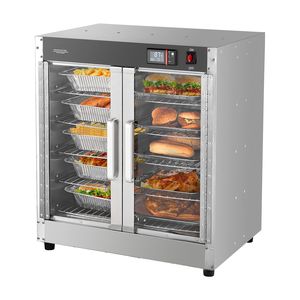 Scaldavivande professionale a 5 ripiani in acciaio inox con ripiani regolabili, vassoio per l'acqua, doppia porta in vetro, per mantenere caldi 5 teglie - Product Image 1