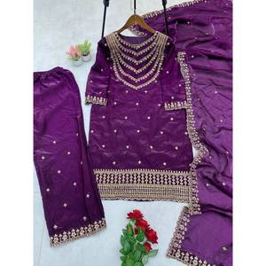 LG Designer Modest A-Line V-neck Chiffon with Embroidery <b>Wedding</b> Dress Party Wear <b>Top</b> and Bottom with Dupatta - Product Image 2