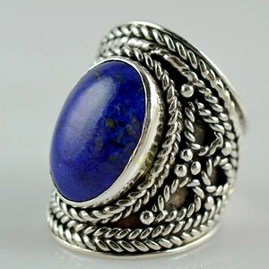 <b>Lapis</b> <b>Lazuli</b> <b>Ring</b> 925 Sterling Silver Handmade Boho Statement Promise Jewelry for Women Natural Oval Shape Gemstone Jewelry - Product Image 4
