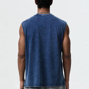 Camiseta sin Mangas Azul Vintage para Hombre, Corte Holgado, Estilo Casual Lavado, Camiseta de Verano - Product Image 5