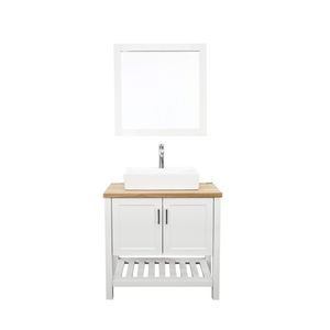 Mobile Bagno Singolo in Legno Massello da 32 Pollici con Lavabo, Ante Apribili e Ripiano - Set Vanità per Bagno Piccolo - Product Image 2