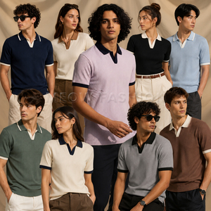 Wholesale Waffle-Knit <b>Revere</b> Polo Shirt Men Women Wear Buttonless Open <b>Collar</b> Pullover Bangladesh Factory Export Surplus Bulk - Product Image 3