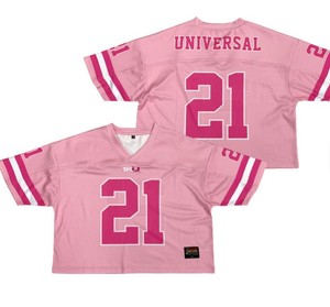 Camiseta de fútbol americano personalizada de moda urbana con estampado por transferencia térmica, diseño rosa sólido para mujer, camiseta corta de malla regular - Product Image 1