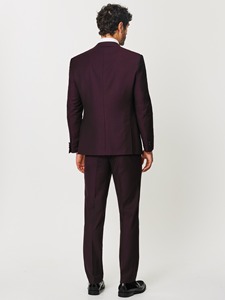 Costume 3 pièces bleu marine pour homme, style américain, coupe ajustée, blazer à simple boutonnage, gilet, en laine et polyester, couleur unie, revers crantés, fermeture boutonnée - Product Image 3