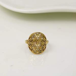 Geometric Pattern <b>24K</b> <b>Gold</b> Plated Brass Cocktail <b>Ring</b> Unisex Bohemia Style Daily Wear Jewelry - Product Image 4
