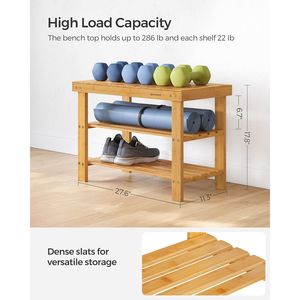 Organisateur de rangement à chaussures en bambou à 3 niveaux, banc d'entrée, 11,3 x 27,6 x 17,8 pouces, capacité de 286 lb, pour entrée, salle de bain, chambre à coucher - Product Image 2