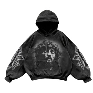 Sweat-shirt à capuche unisexe en coton, coupe ample, décontracté, avec impression de logo personnalisé, délavage acide, tissu 500 g/m², 400 g/m² - Product Image 1
