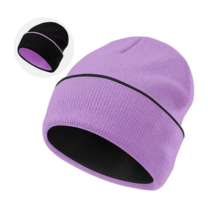 Gorro de Punto Reversible de Dos Tonos, Morado y Negro, con Ribete de Color en Contraste, Gorro de Invierno - Product Image 1