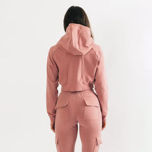 Women's Pink Cropped Hoodie Cargo <b>Jogger</b> Pants 2 Piece Tracksuit <b>Set</b> Casual Fleece Streetwear Activewear <b>Matching</b> Sweat Suit - Product Image 2